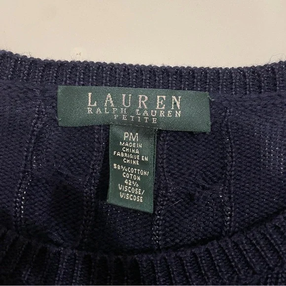 Lauren Ralph Lauren Navy Blue Cable Knit Sweater Button Details Petite Medium - Picture 3 of 8